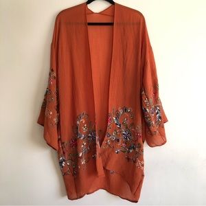 Chic Soul Rust Floral Embroidered Kimono| Floral Cover-up| Boho Top| 2XL